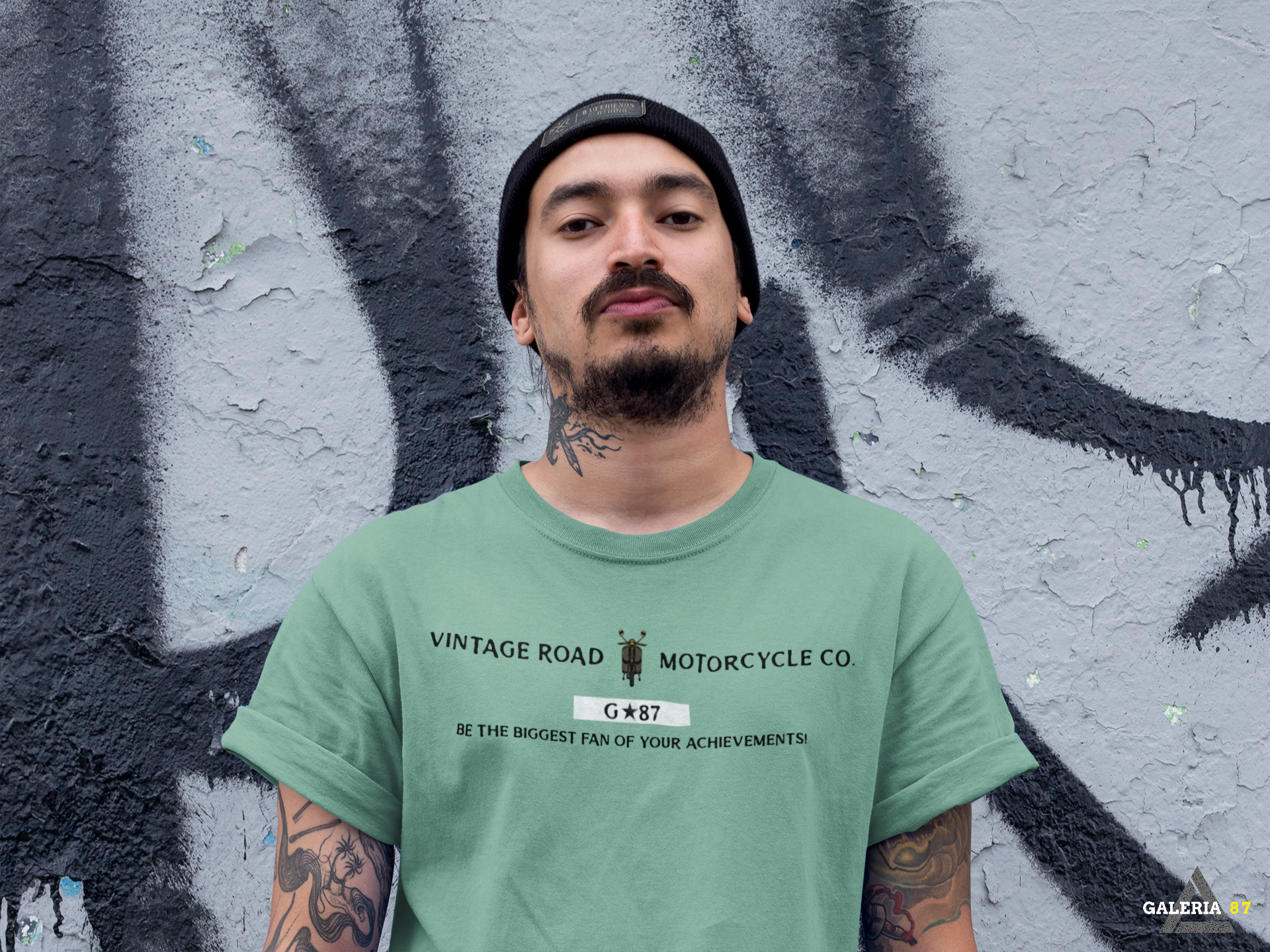 CAMISETA MASCULINA VERDE ESTONADA / VINTAGE ROAD G★87