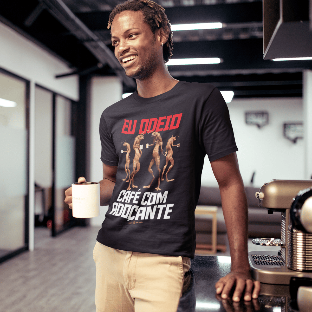 Nome do produto: Camiseta Masculina Café - Eu Odeio café com adoçante