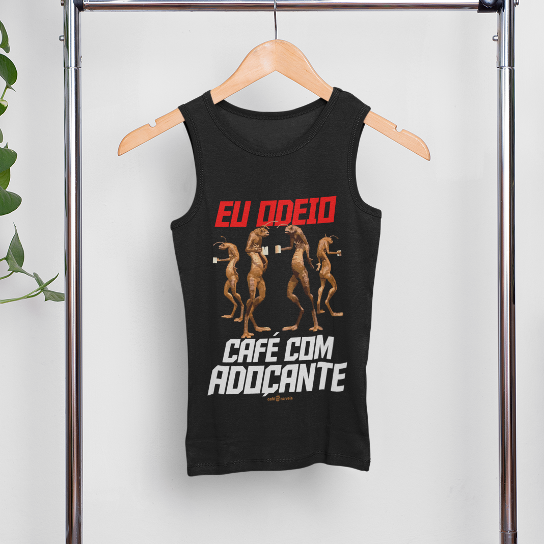 Nome do produto: Camiseta Regata Café - Eu odeio café com adoçante