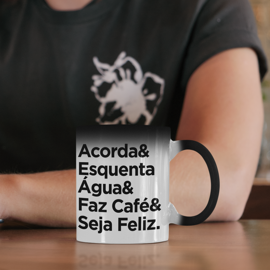Nome do produto: Caneca Mágica Café - Acorda&EsquentaÁgua&FazCafé&SejaFeliz.
