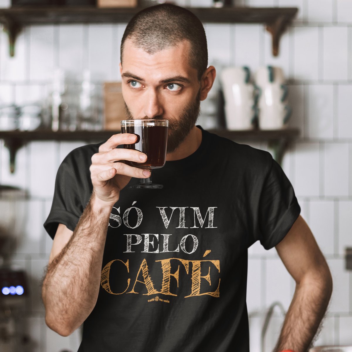 Nome do produto: Camiseta Masculina Café - Só vim pelo Café