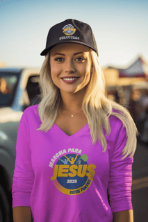 Nome do produto Boné Oficial #EleVirá – Marcha Para Jesus 2025 - Unissex - Frente em tecido, parte traseira em tela