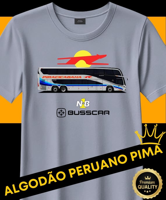 CAMISETA ALGODÃO PERUANO PIMA VIAÇÃO PIRACICABANA BUSSCAR PANORÂMICO DD NB1 