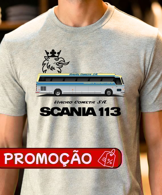 PROMOÇÃO CAMISETA ÔNIBUS COMETA O REI DAS ESTRADAS FLECHA AZUL SCANIA 113