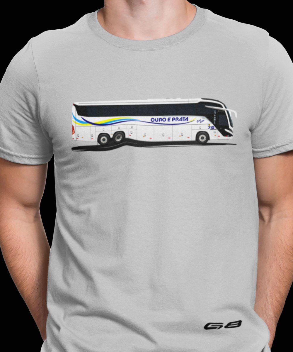 Nome do produto: CAMISETA ÔNIBUS VIAÇÃO OURO E PRATA MARCOPOLO G8