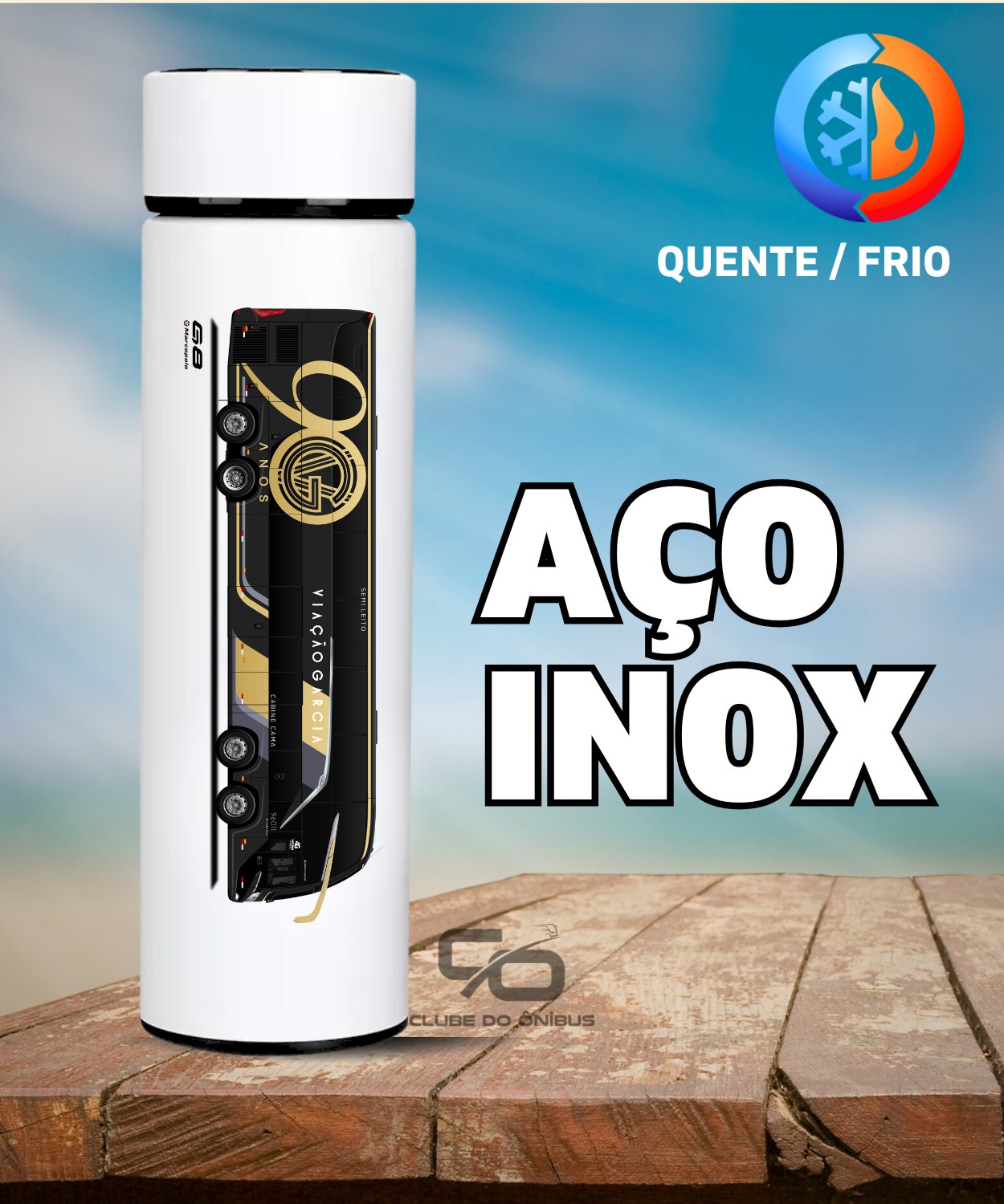 GARRAFA TÉRMICA AÇO INOX 400ml VIAÇÃO GARCIA 90 ANOS