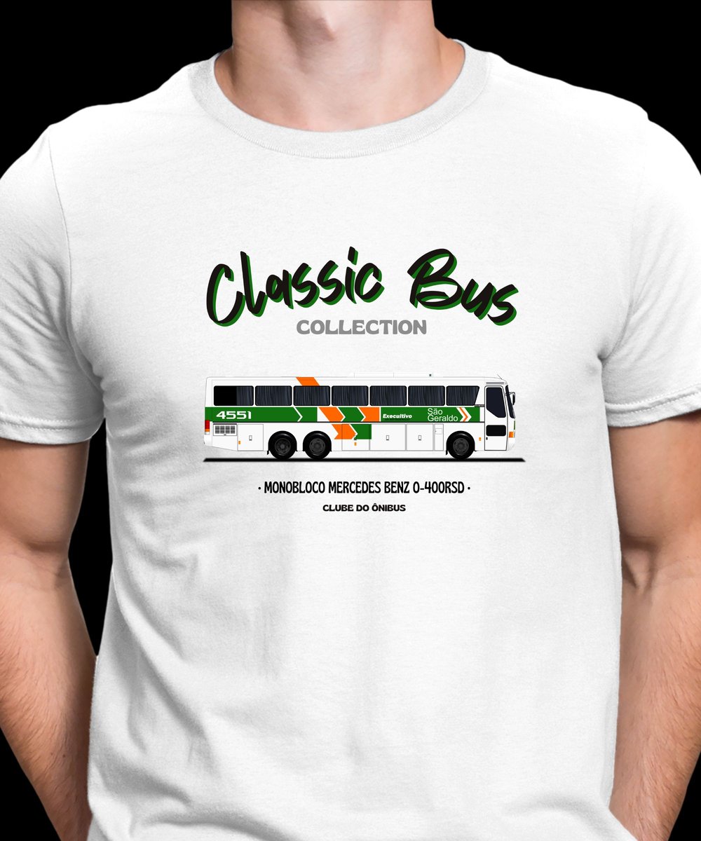 Nome do produto: CAMISETA VIAÇÃO SÃO GERALDO MONOBLOCO MERCEDES BENZ CLASSIC BUS