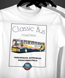 CAMISETA MASCULINA VIAÇÃO OURO E PRATA - MARCOPOLO 3 SCANIA BR 116