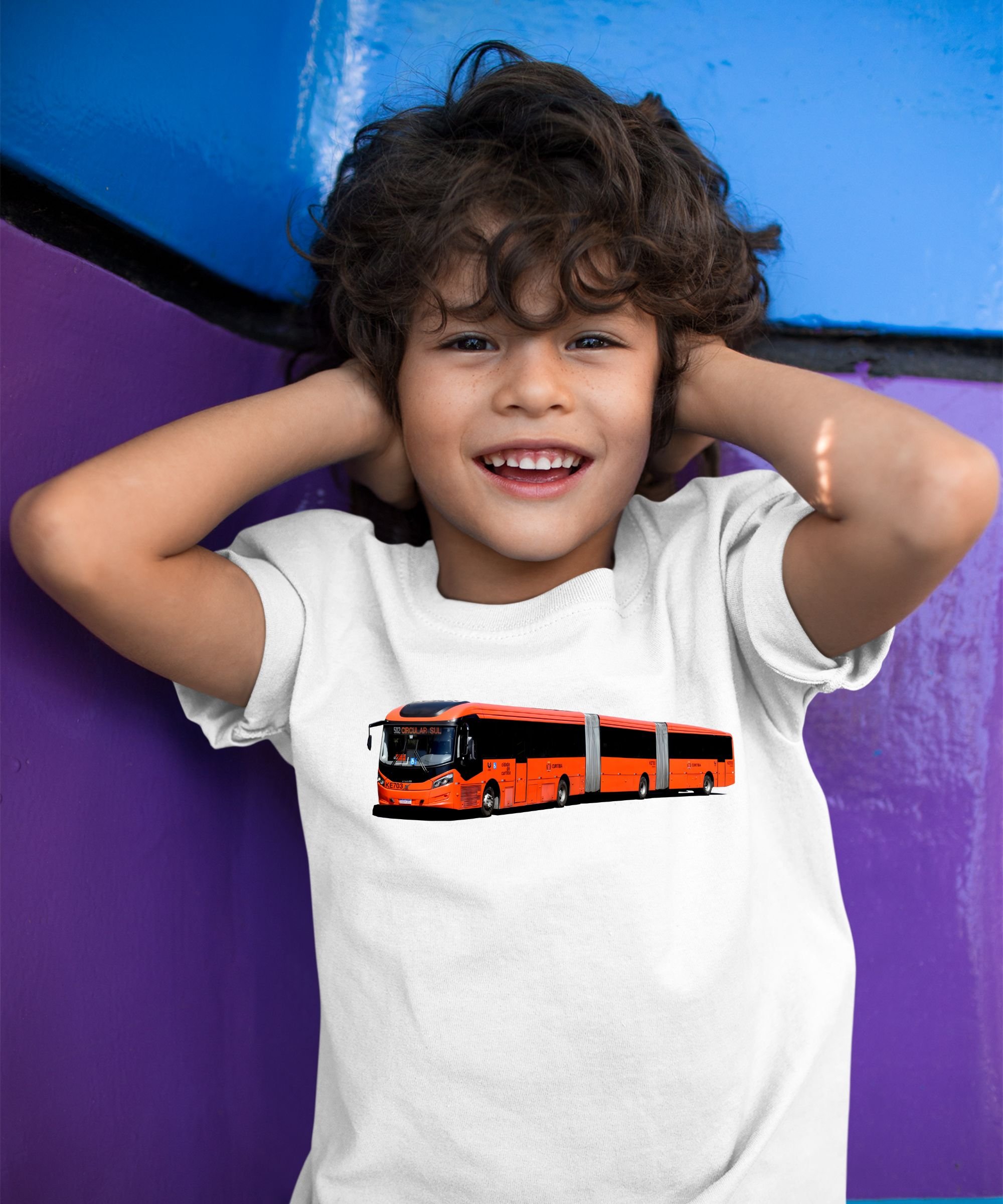 CAMISETA INFANTIL ÔNIBUS BIARTICULADO CURITIBA