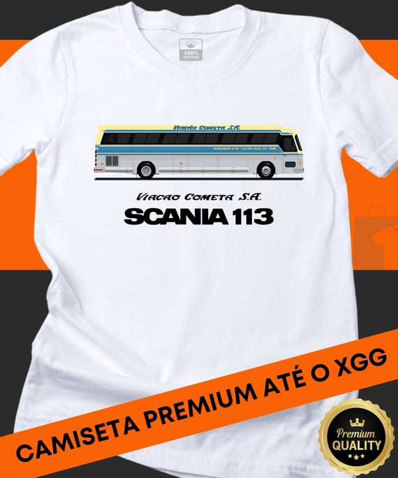 CAMISETA ÔNIBUS VIAÇÃO COMETA FLECHA AZUL 7455 SCANIA 113