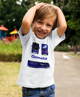 CAMISETA INFANTIL VIAÇÃO COMETA DOUBLE DECKER BUSSCAR