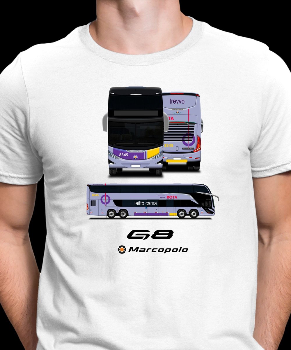 Nome do produto: CAMISETA ÔNIBUS ROTA TRANSPORTES BAHIA MARCOPOLO PARADISO G8 DD