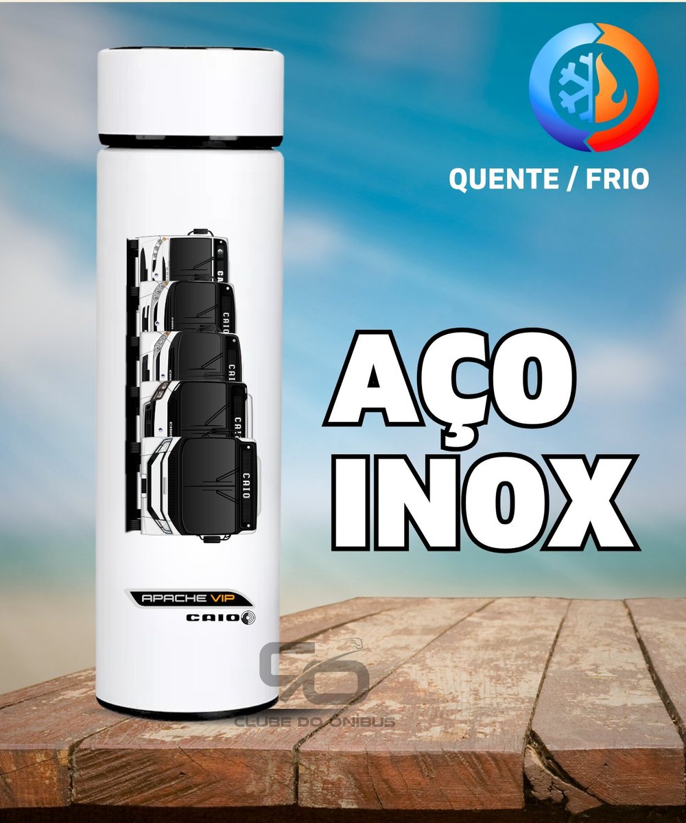 Nome do produto: GARRAFA TÉRMICA ÔNIBUS DESENHO CAIO APACHE VIP