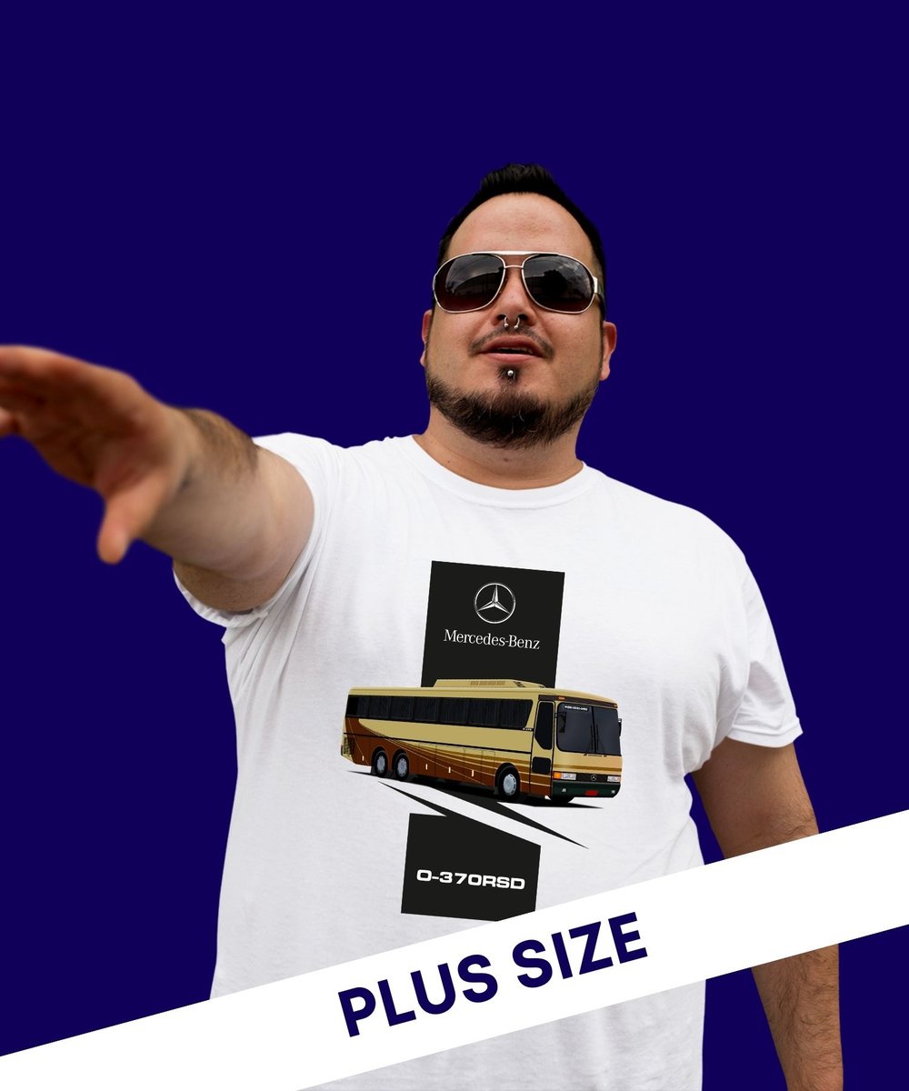 Nome do produto: CAMISETA ÔNIBUS MONOBLOCO MERCEDES BENZ O-370RSD PINTURA DE LANÇAMENTO PLUS SIZE