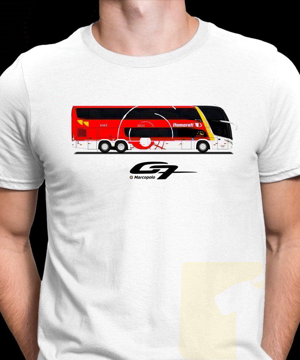 Nome do produto: CAMISETA ÔNIBUS EXPRESSO ITAMARATI MARCOPOLO G7 DOUBLE DECKER