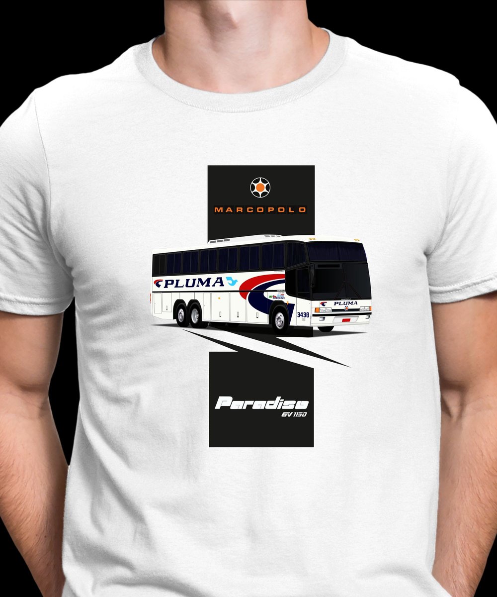 Nome do produto: CAMISETA ÔNIBUS PLUMA INTERNACIONAL MARCOPOLO GV