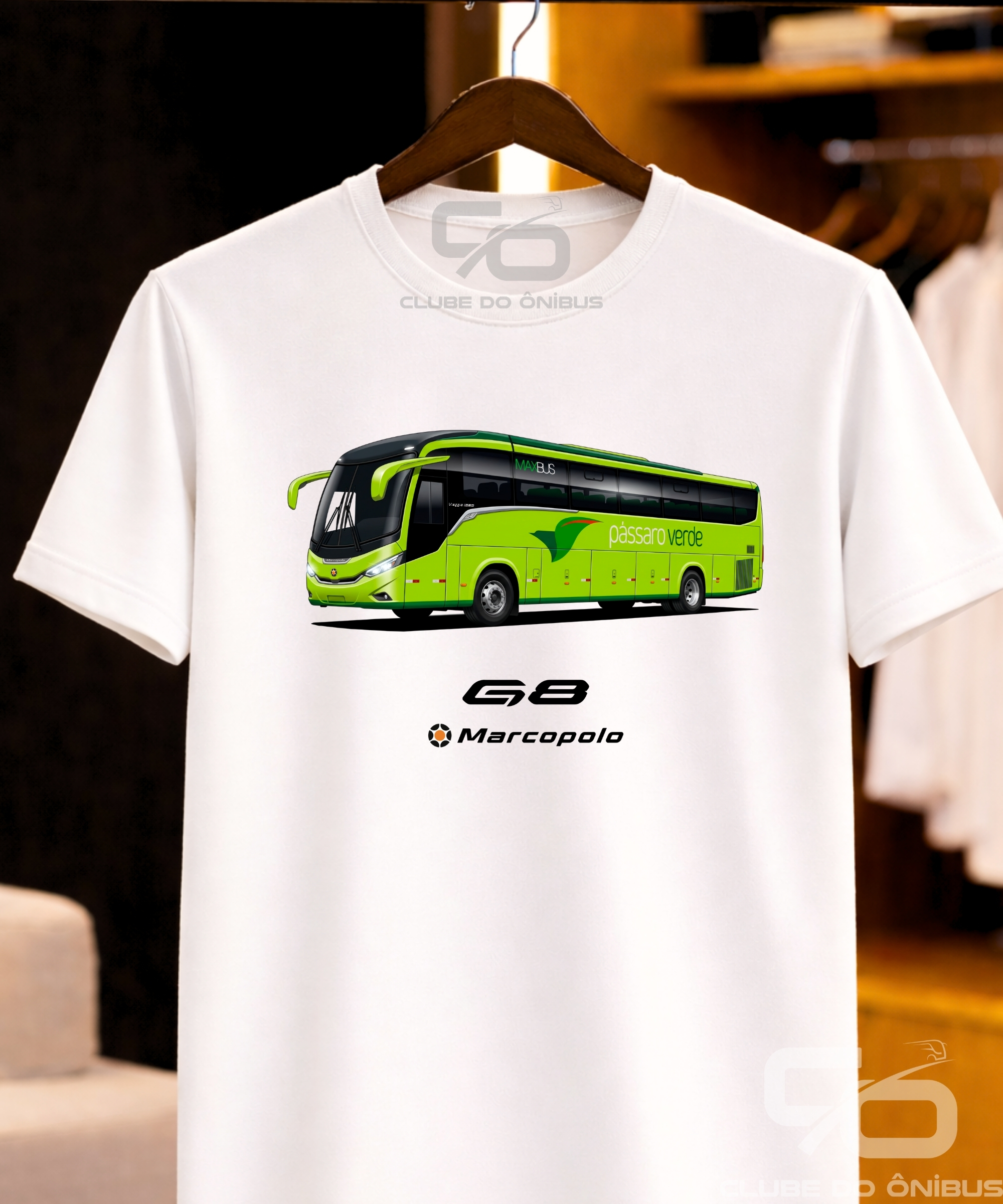 CAMISETA PÁSSARO VERDE ÔNIBUS MARCOPOLO VIAGGIO G8 