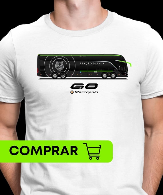 CAMISETA ÔNIBUS VIAÇÃO GARCIA MARCOPOLO G8 DOUBLE DECKER 