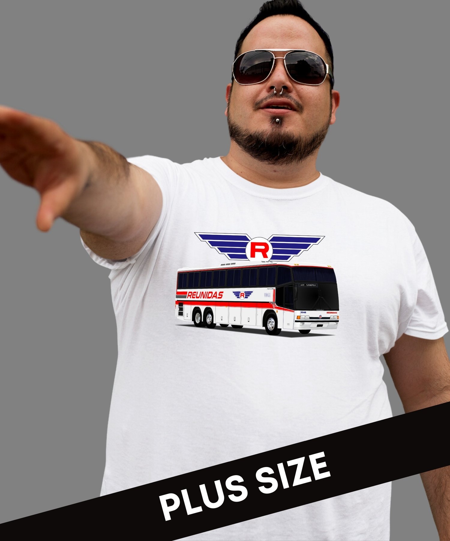 CAMISETA ÔNIBUS REUNIDAS CAÇADOR MAROPOLO PARADISO GV 1150 PLUS SIZE