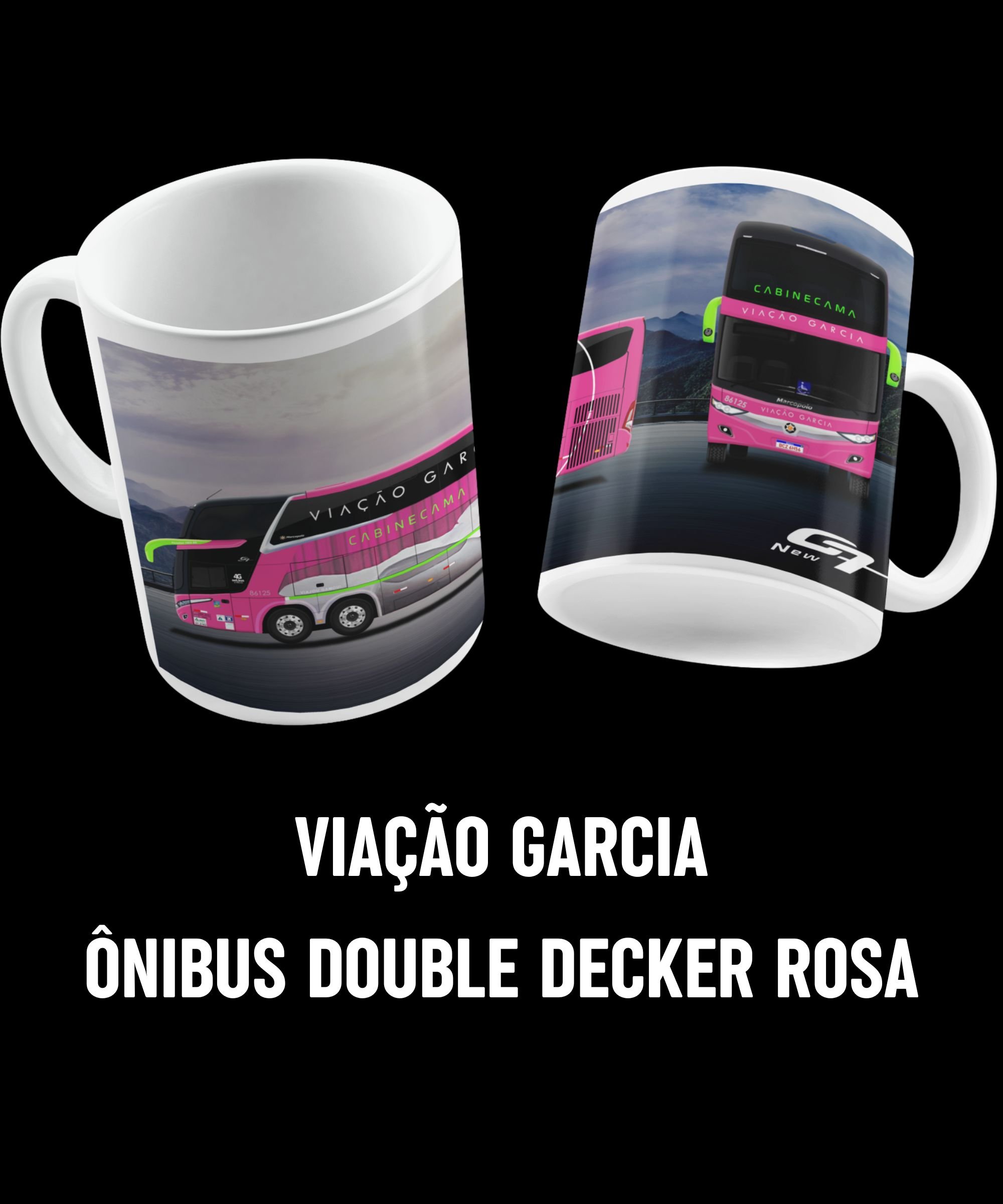 PRESENTE CANECA ÔNIBUS ROSA VIAÇÃO GARCIA