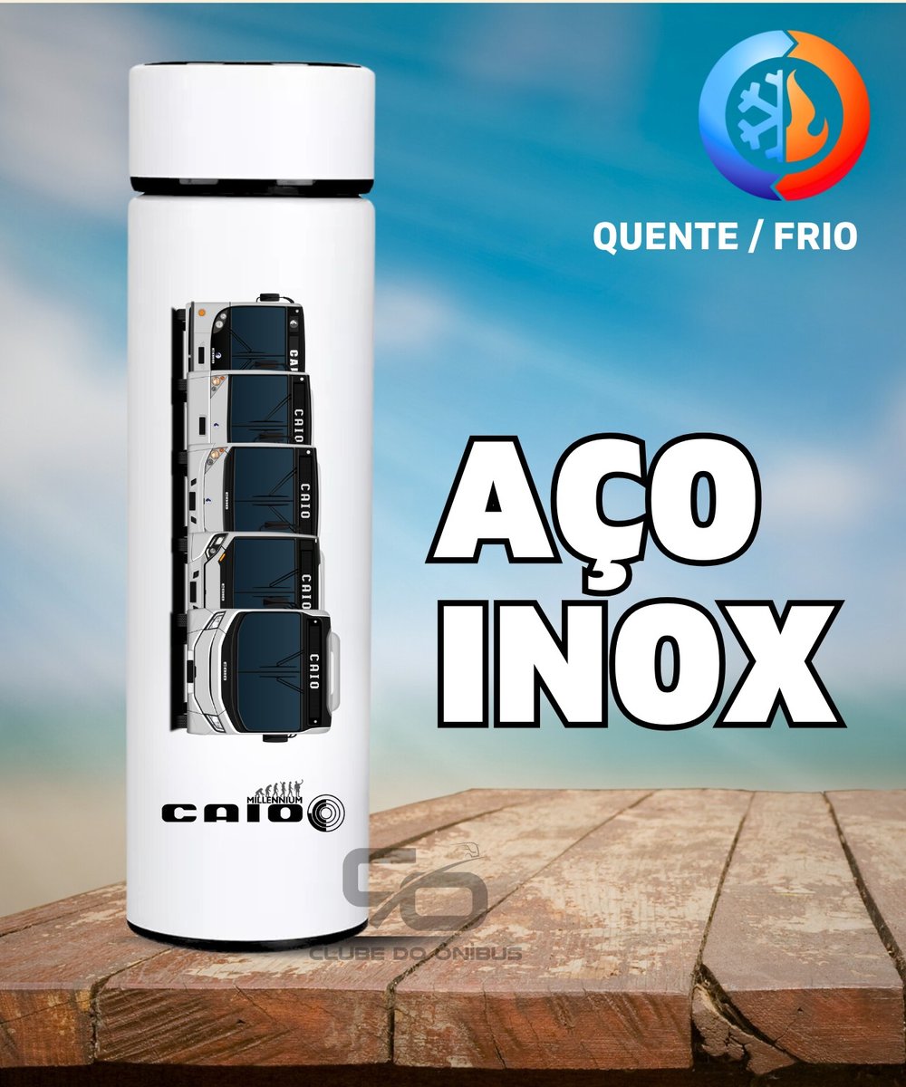 Nome do produto: GARRAFA TÉRMICA ÔNIBUS CAIO MILLENNIUM GERAÇÕES