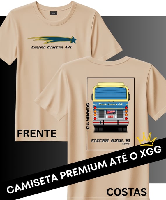 CAMISETA FRENTE E COSTAS VIAÇÃO COMETA CMA FLECHA AZUL