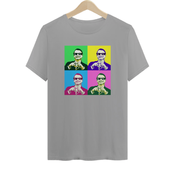 Camiseta Bolsonaro Pop Art - Azul, Cinza e Rosa