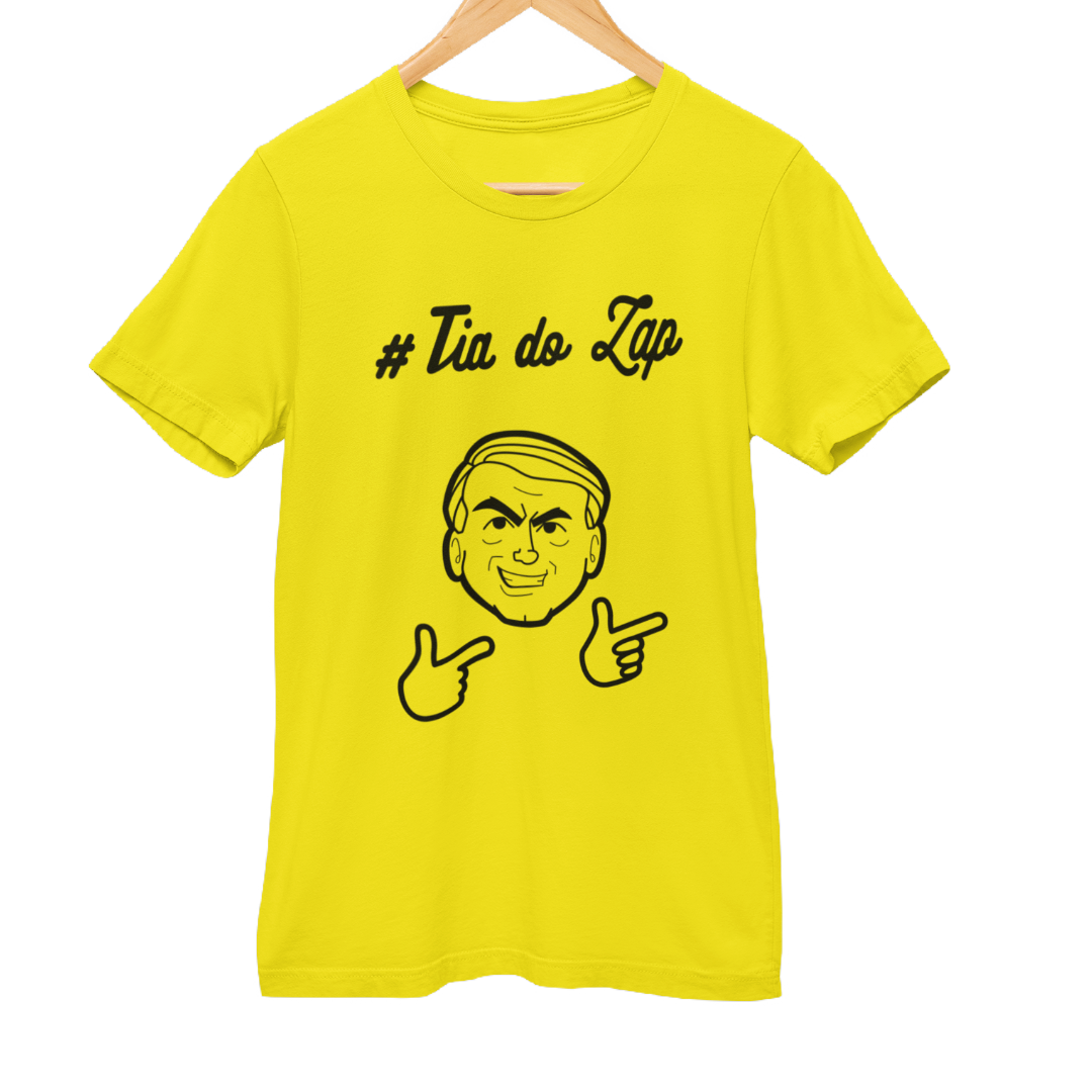 Nome do produto: Camiseta #Tia do Zap - Amarela e Rosa, unissex