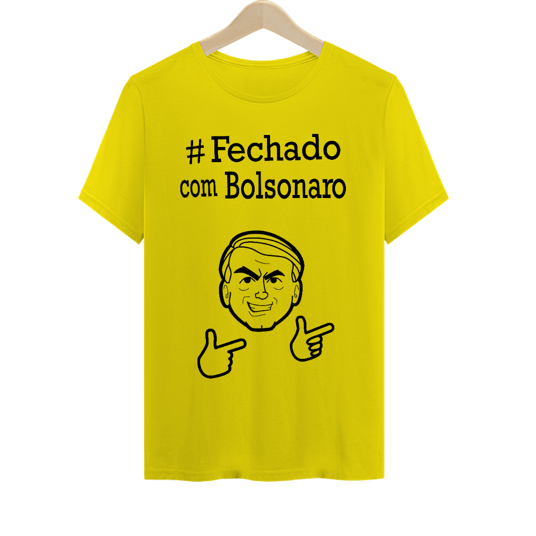 Camiseta #Fechado com Bolsonaro - Verde e Amarela, unissex