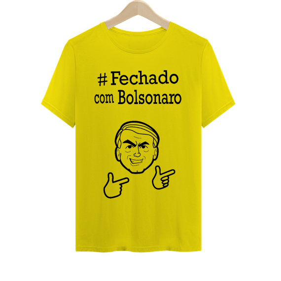 Camiseta #Fechado com Bolsonaro - Verde e Amarela, unissex