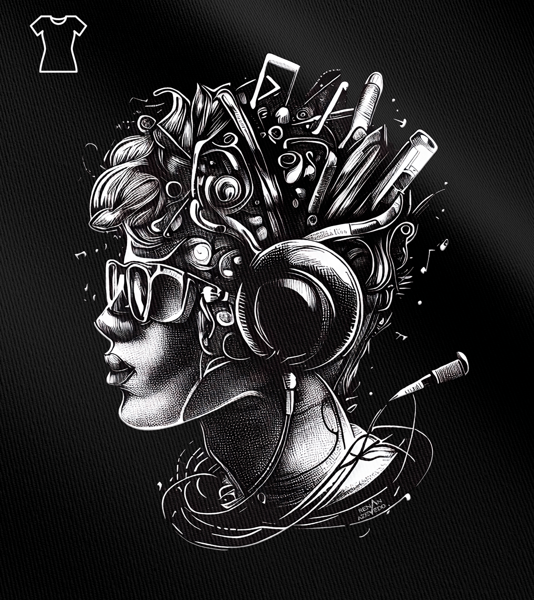 Nome do produto: Camiseta Feminina Renan Azevedo - Cara de Música