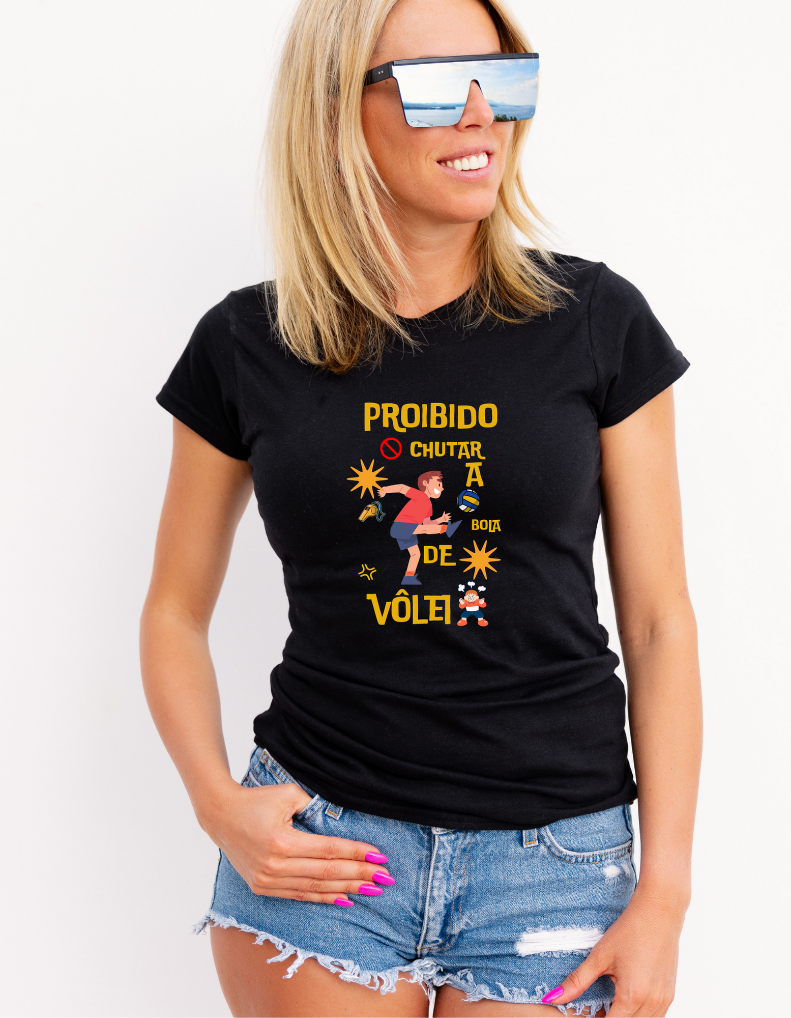 Camiseta Feminina - Proibido Chutar a Bola de Vôlei