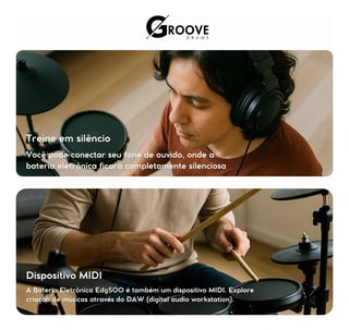 Nome do produto Kit Bateria Eletrônica Completa Groove Drums Edg500 5 Pads Mesh 3 Pratos Profissional + Banco Fone De Ouvido