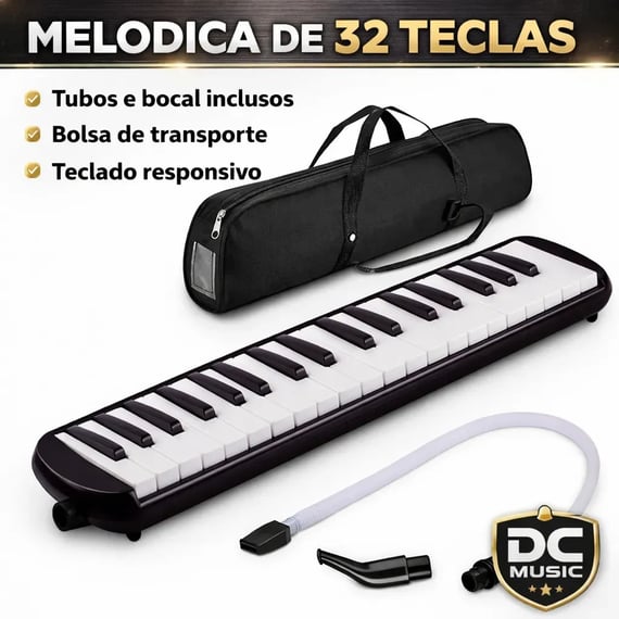 Escaleta Melódica 32 Teclas Sg-32 Preta Com Capa E Acessórios