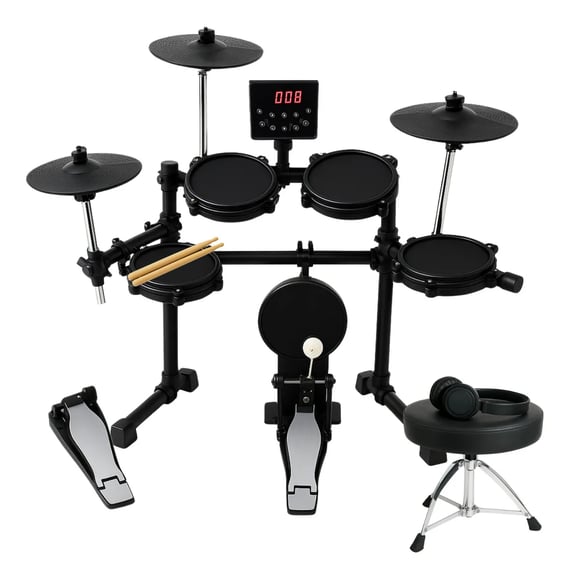 Kit Bateria Eletrônica Completa Groove Drums Edg500 5 Pads Mesh 3 Pratos Profissional + Banco Fone De Ouvido