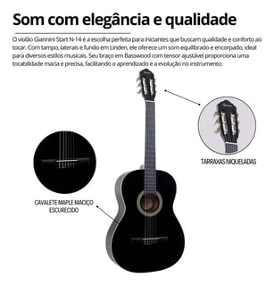 Nome do produto Kit Violão Iniciante Giannini Acústico N14 Nylon