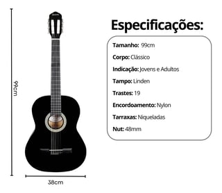 Nome do produto Kit Violão Iniciante Giannini Acústico N14 Nylon