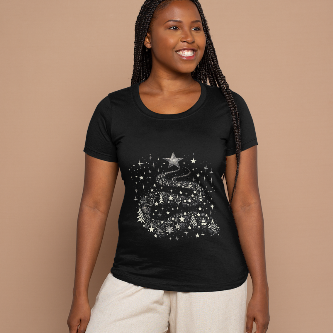 Camiseta Estampada Feminina Natal Caminho de Estrelas