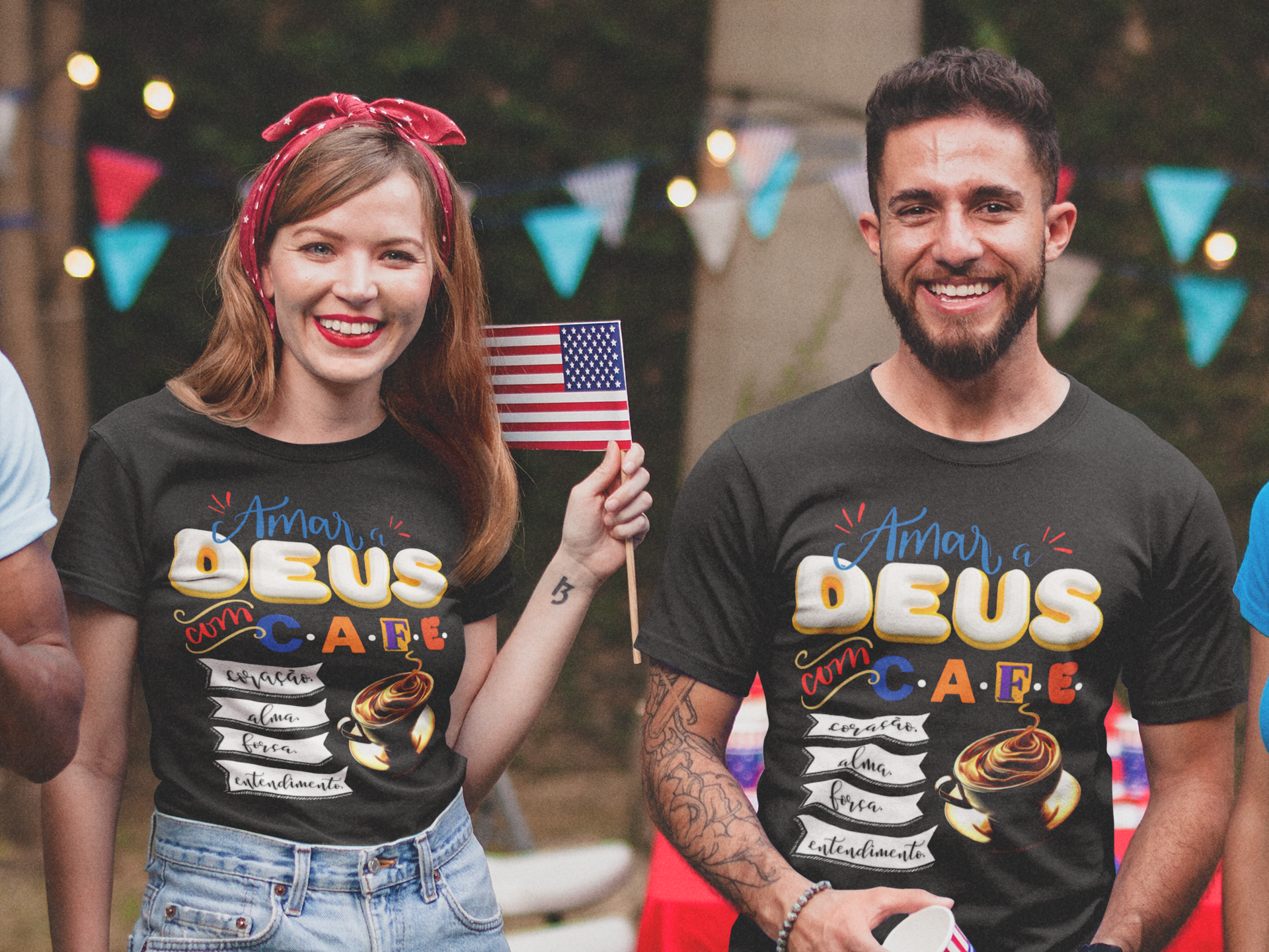 Camiseta Dimona Estampada Amar Deus com Café