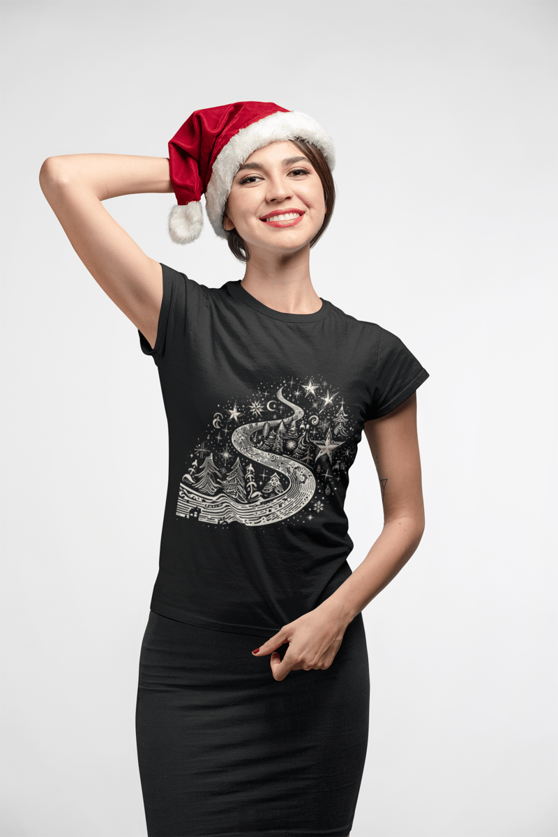 Nome do produto: Camiseta Estampada Feminina Natal Caminho de Estrelas