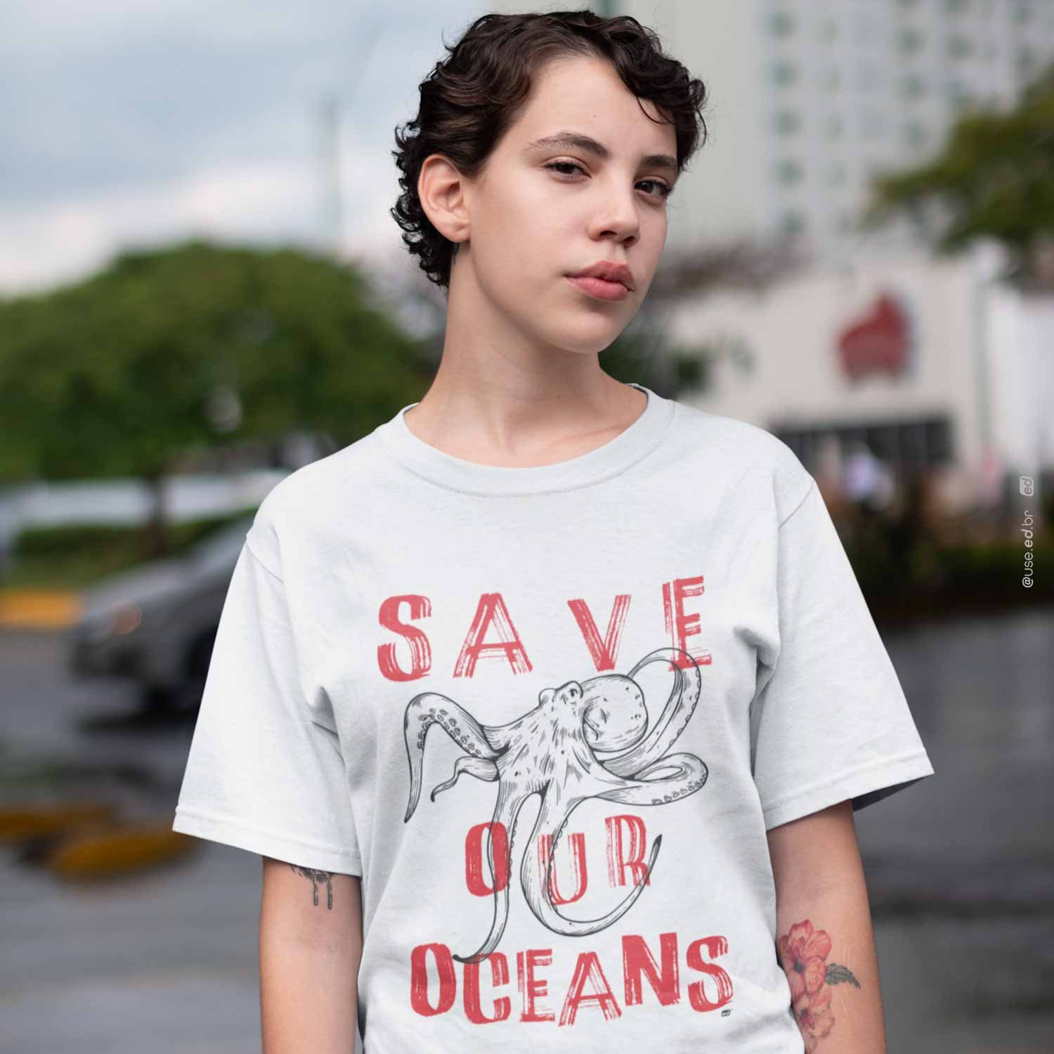 Save Our Oceans - Camiseta Estampa Polvo Branca