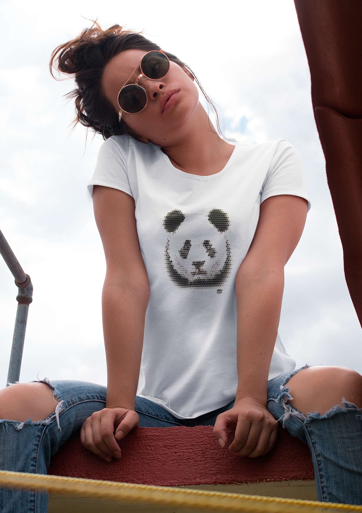 Camiseta Branca Baby Long Estampada Panda