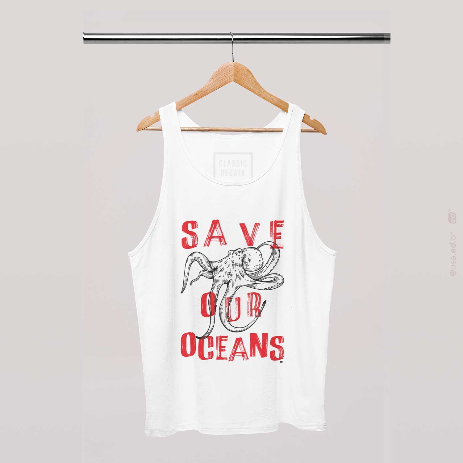 Save Our Oceans - Camiseta Regata Estampa Polvo Branca