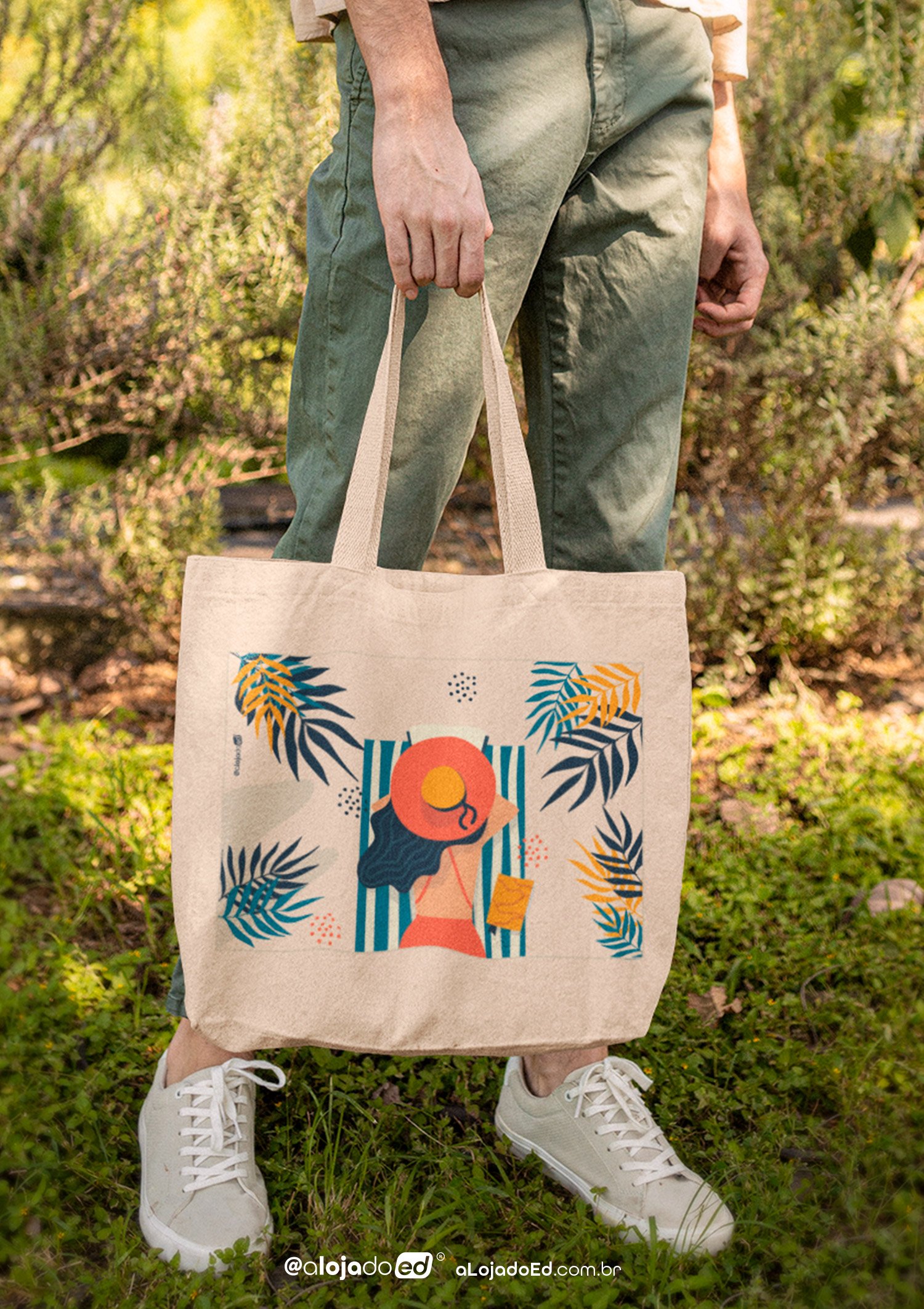 EcoBag Leitura na Praia 02 - Sacola Ecológica 100% Algodão Cru 40cmx35cm