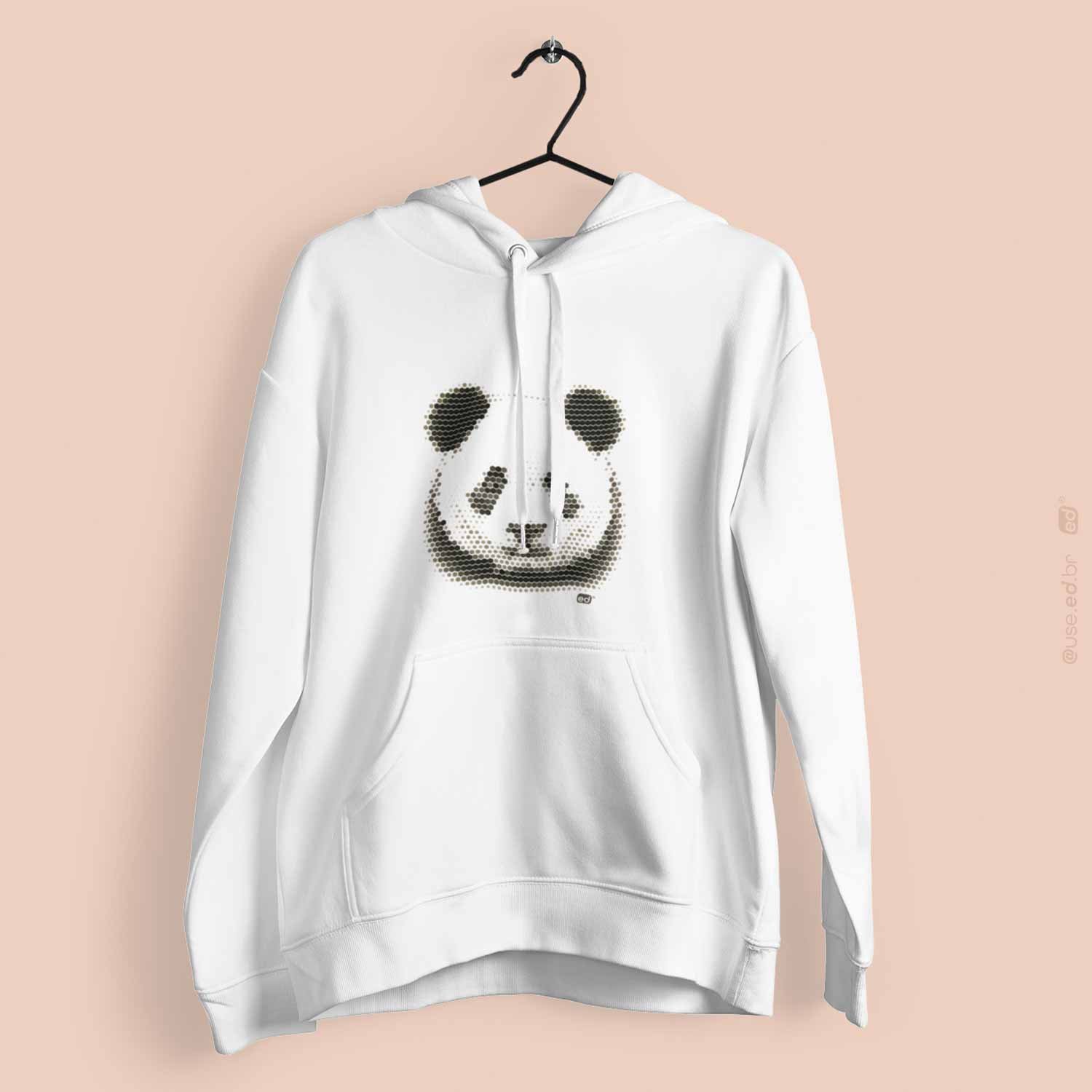 Moletom Canguru Com Capuz Estampa Urso Panda Branco