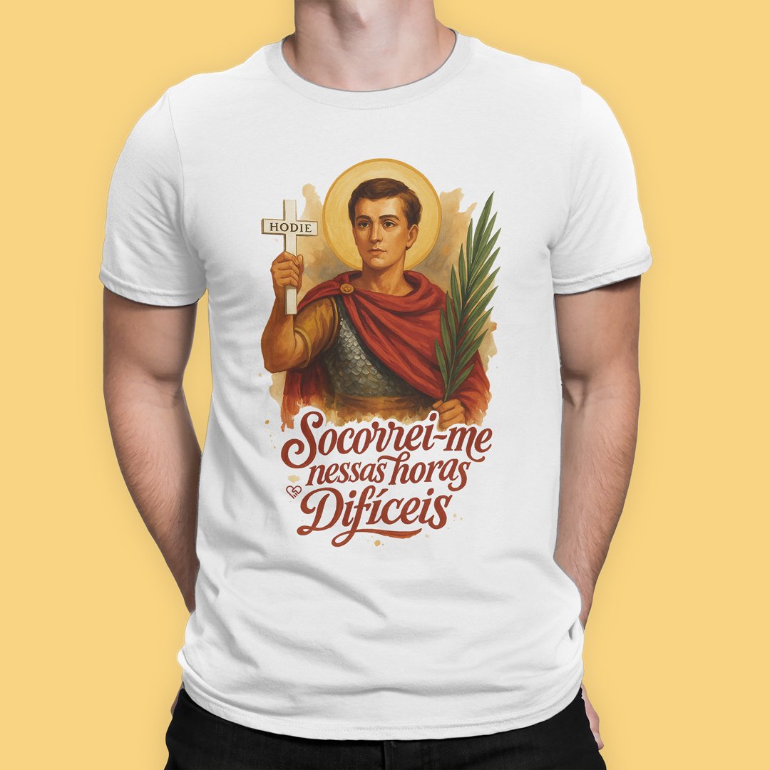 Nome do produto: Camiseta Santo Expedito - Horas Difíceis