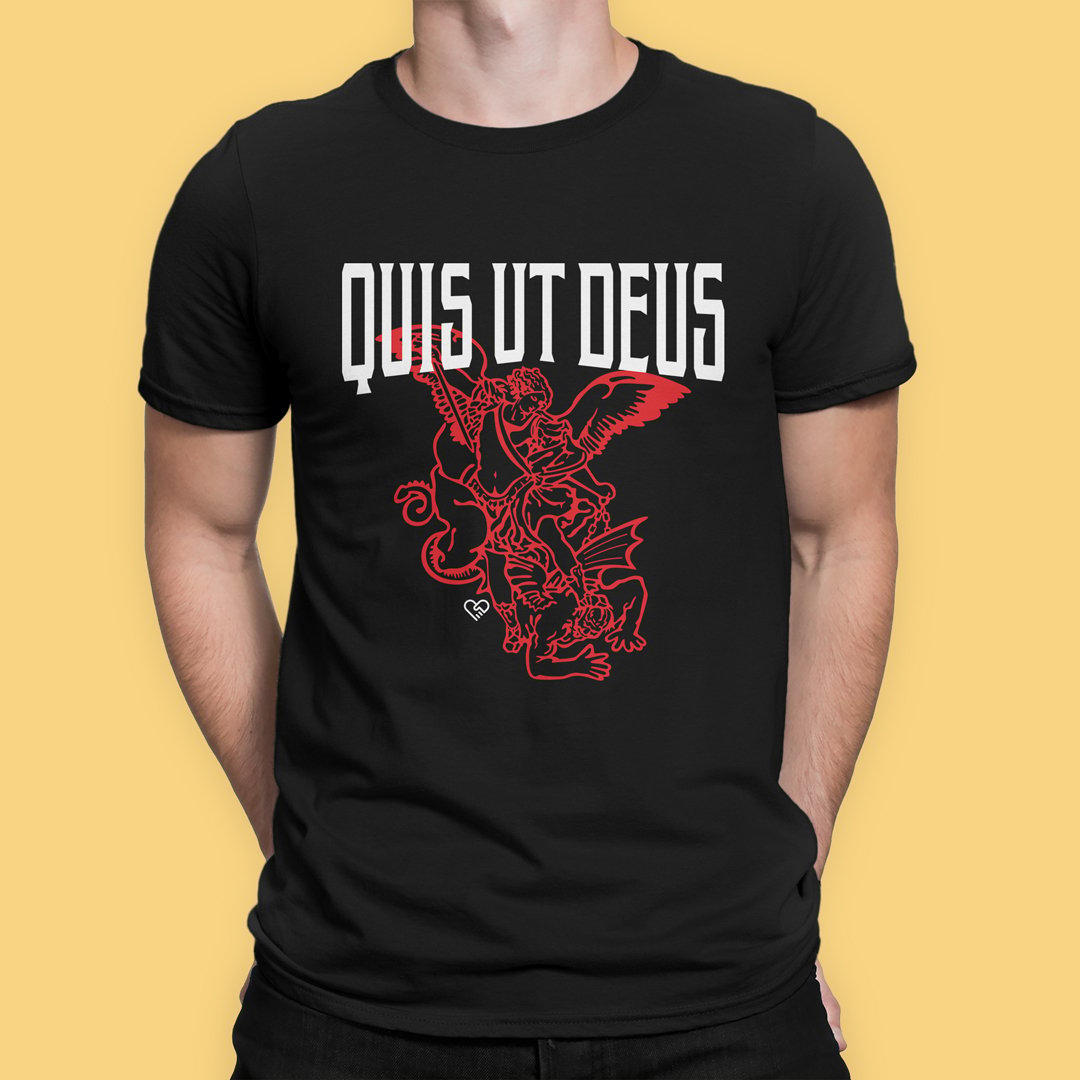 Camiseta São Miguel Quis ut Deus - Escura