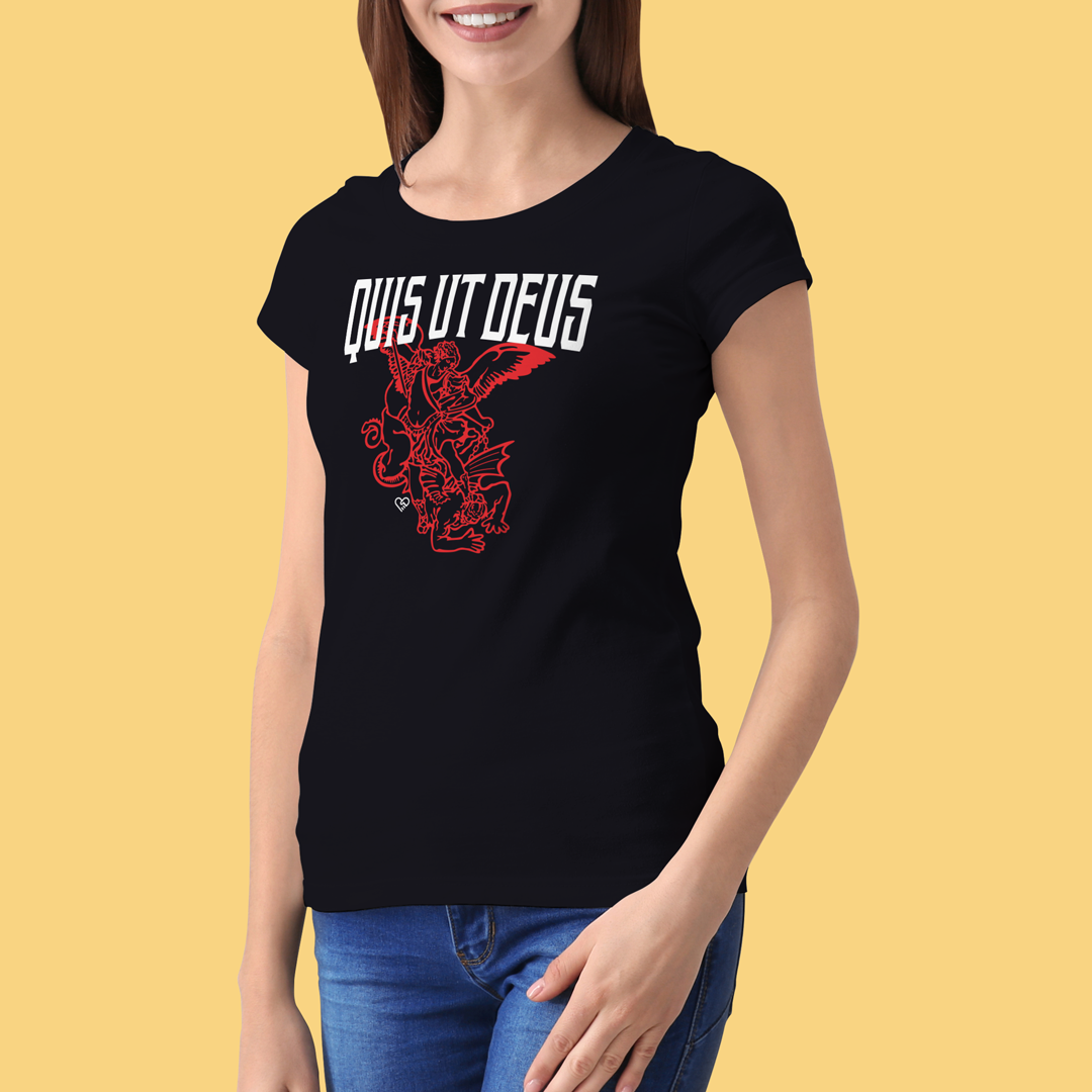 Nome do produto: Camiseta São Miguel Quis ut Deus - Escura - F