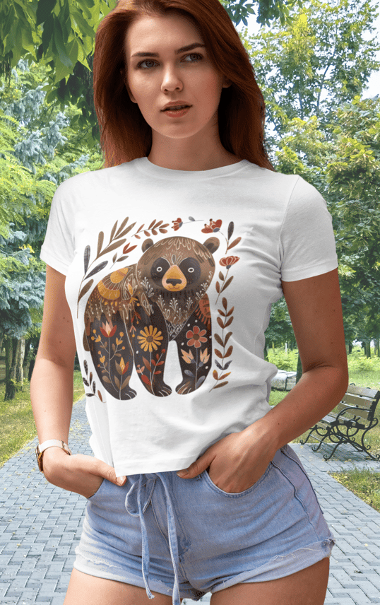 Camiseta Urso e flores