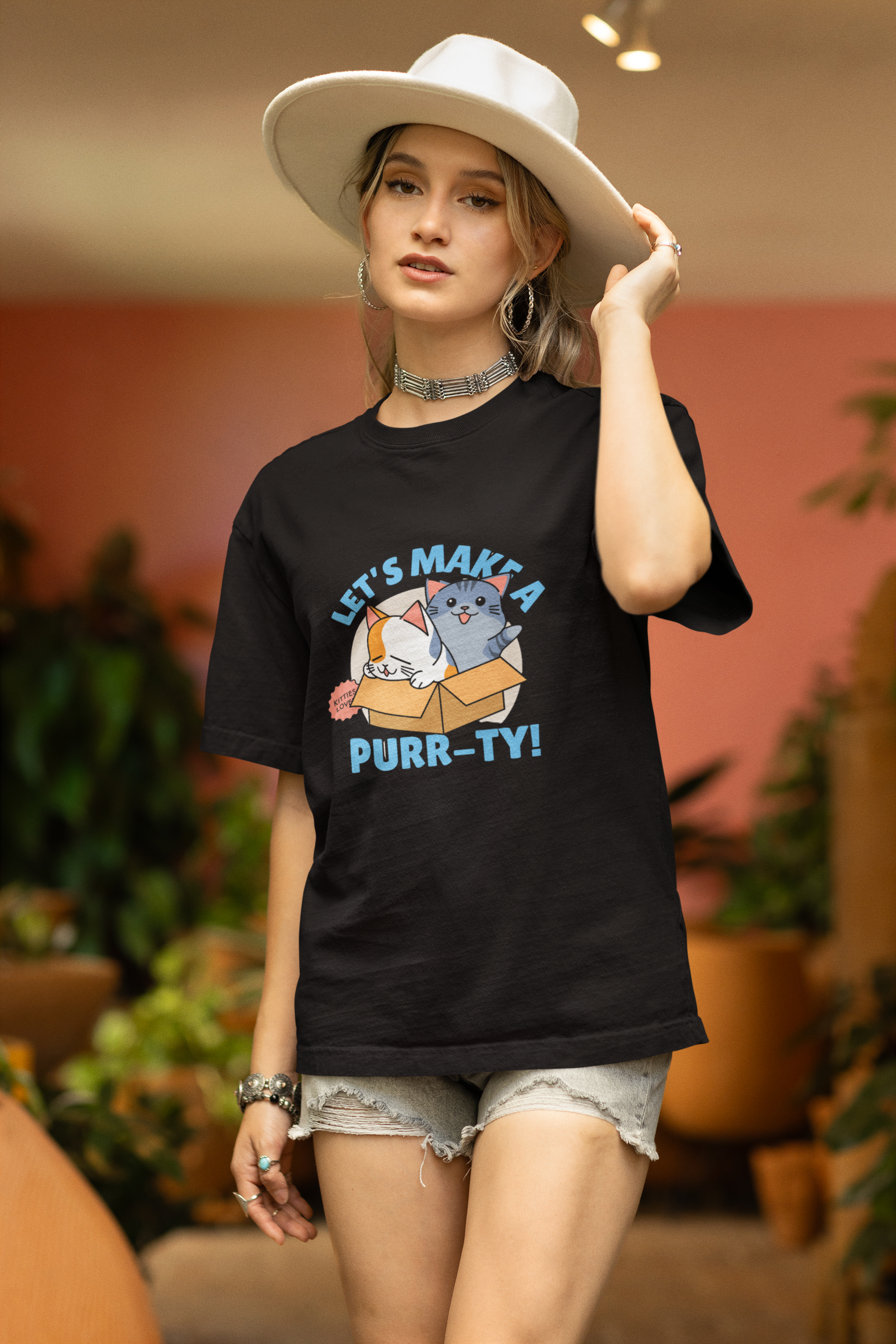 Camiseta Oversized Cats cartoon